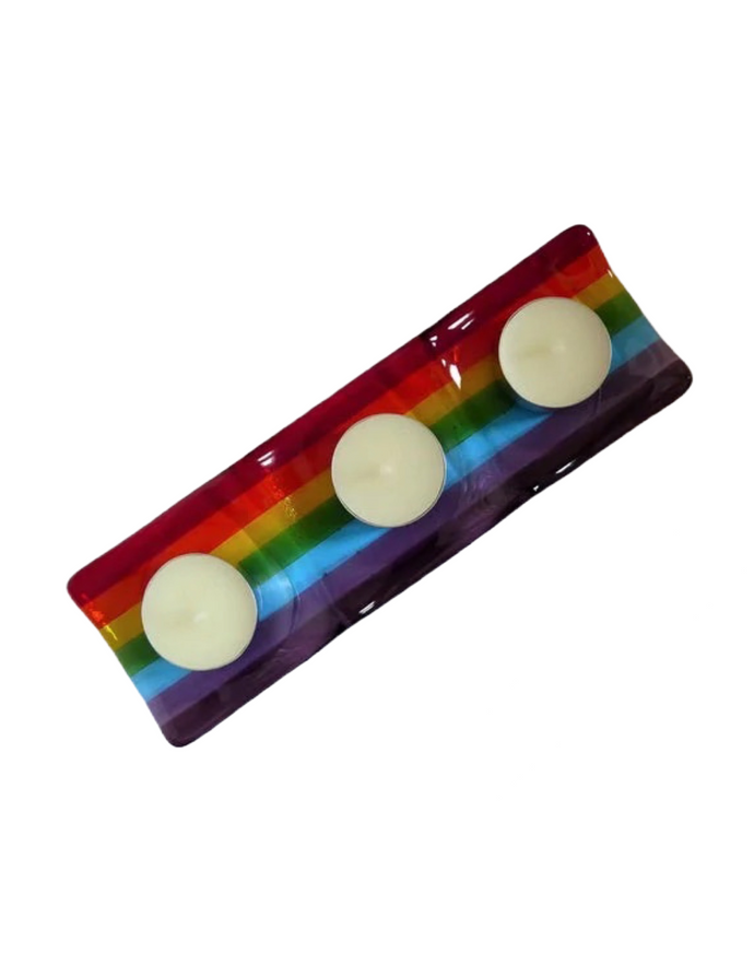 Eva Glass Design Rainbow fused glass tea light holder (EGD