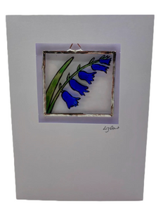 Liz Dart Stained Glass Wild blue bell stained glass greetings card. (LD)