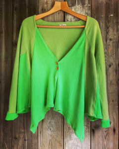 Nimpy Clothing Upcycled 100% cashmere lime green waterfall boxy cardigan medium/large 