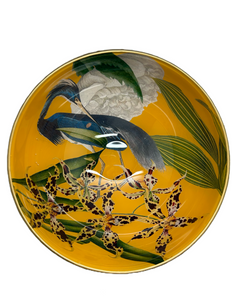 Alex Stewart Carter “Heron, Orchid yellow” Decoupage glass bowl