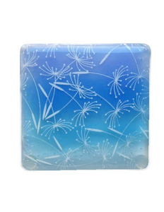 Eva Glass Design Blue and white dandelion clocks fused glass coaster (EGD  CCB)