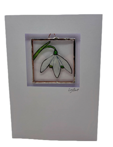 Liz Dart Stained Glass Snow drop stained glass greetings card