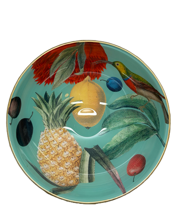 Alex Stewart Carter “Honey eaters and fruit” Decoupage glass bowl