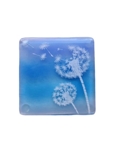 Eva Glass Design Blue and white dandelion fused glass coaster (EGD  CBD)