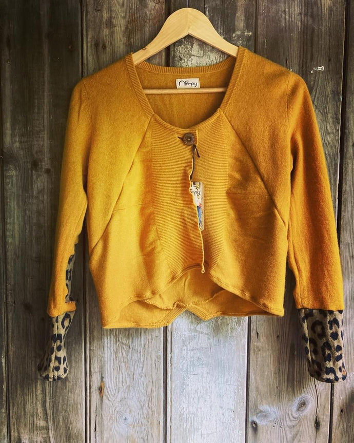 Nimpy Clothing Upcycled 100% cashmere sunflower and leopard cardigan small (Nimpy)