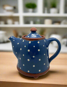 Bridget Williams Pottery small blue polka dot tea pot (BW13P)
