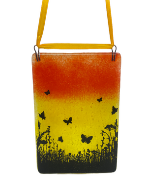 EvaGlass Design Orange and yellow butterfly meadow fused glass suncatcher (EGD BFSC)