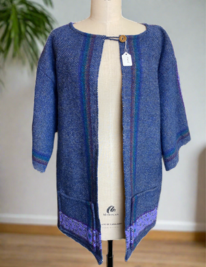 Tony Martin hand woven 100% shetland wool coat with rainbow front 