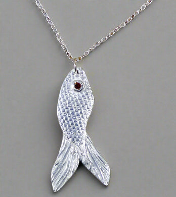 Jane Vernon Fine silver fish pendant with cubic zirconia A54