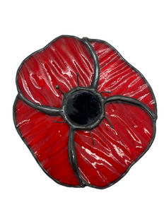 Liz Browning Glass Creations stained glass poppy hanging