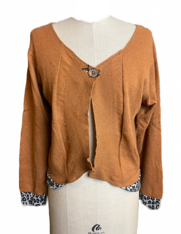 Nimpy clothing 100% cashmere rusty and leopard print cardigan small/medium