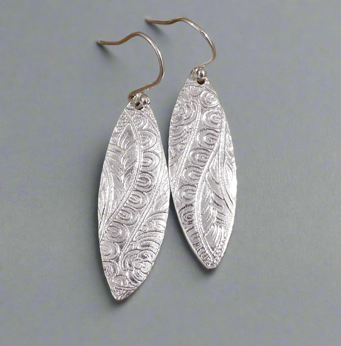 Jane Vernon Fine silver long pointy textured earrings