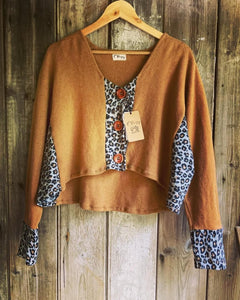 Nimpy Clothing Upcycled 100% cashmere fawn and leopard boxy cardigan medium (Nimpy)