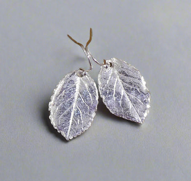 Jane Vernon Fine silver small rose leaf earrings