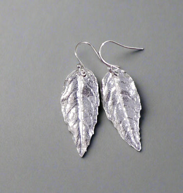 Jane Vernon Fine silver medium fuchsia leaf earrings