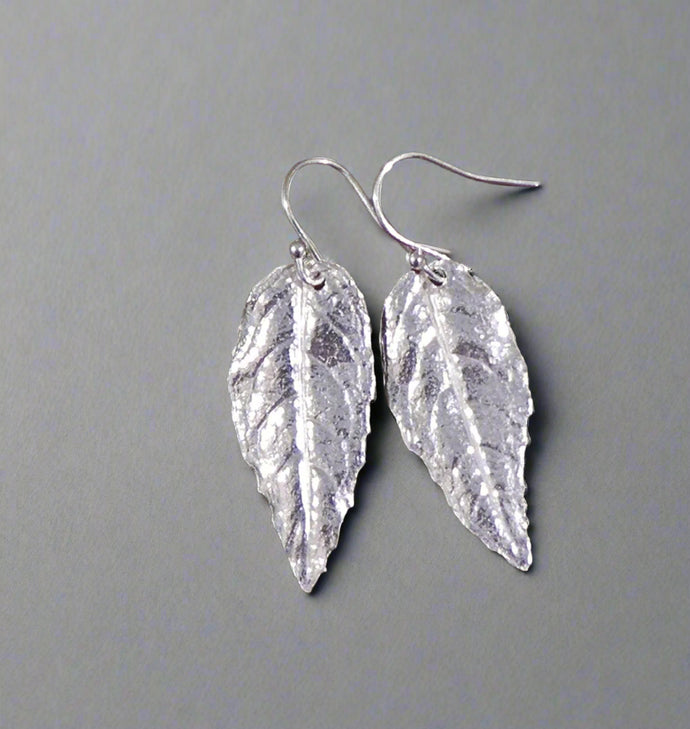 Jane Vernon Fine silver medium fuchsia leaf earrings