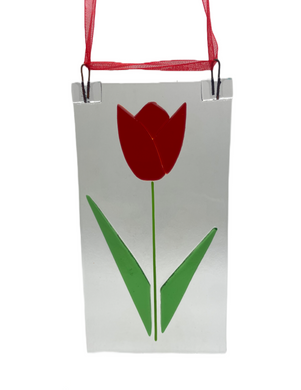 Eva Glass Design red tulip fused glass suncatcher