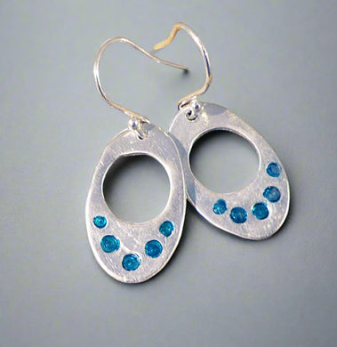 Jane Vernon Fine silver small oval earrings, turquoise acrylic dots E55