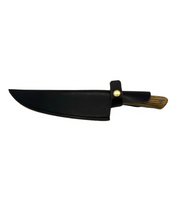 Load image into Gallery viewer, Blade in Stroud Damascus kitchen knife with leather sheath
