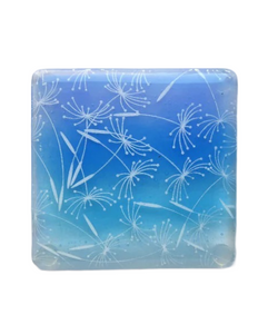 Eva Glass Design Blue and white dandelion clocks fused glass coaster (EGD  CCB)