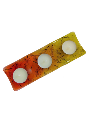 Eva Glass Design Orange and yellow dandelion fused glass tea light holder (EGD