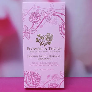Flowers and Thorn Persian Rose & Pistachio dark Ecuadorian chocolate bar 100g 70%