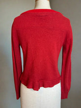 Load image into Gallery viewer, Nimpy Clothing upcycled 100% cashmere red short cardigan four coconut buttons small back 