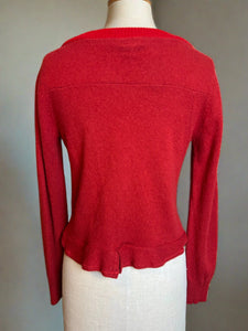 Nimpy Clothing upcycled 100% cashmere red short cardigan four coconut buttons small back 