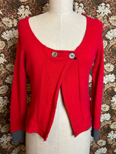 Load image into Gallery viewer, Nimpy Clothing upcycled 100% cashmere scarlet short cardigan small front 