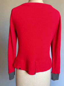 Nimpy Clothing upcycled 100% cashmere scarlet short cardigan small back 