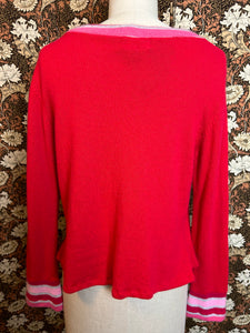Nimpy Clothing upcycled 100% cashmere scarlet and pink stripes cardigan medium back 