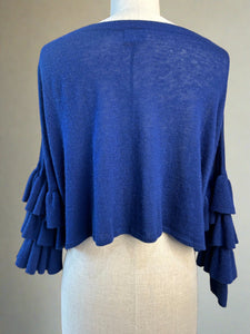 Nimpy Clothing upcycled 100% cashmere navy ruffles sleeves short cardigan small/medium back 