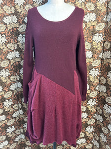 Nimpy Clothing upcycled 100% cashmere deep wine long jumper dress with pockets medium front 