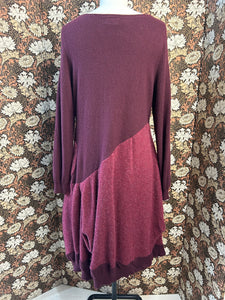 Nimpy Clothing upcycled 100% cashmere deep wine long jumper dress with pockets medium back 