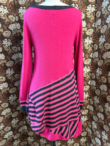 Nimpy Clothing Upcycled 100% cashmere pink and stripes long jumper small/medium