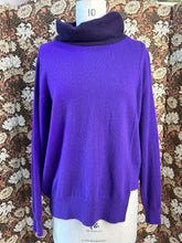 Load image into Gallery viewer, Nimpy Clothing upcycled 100% cashmere rich purple boxy jumper with snood collar large front 