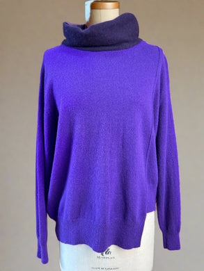 Nimpy Clothing upcycled 100% cashmere rich purple boxy jumper with snood collar large front 