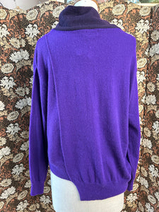 Nimpy Clothing upcycled 100% cashmere rich purple boxy jumper with snood collar large back 