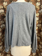 Load image into Gallery viewer, Nimpy Clothing upcycled 100% cashmere grey bell sleeve jumper medium back 