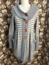 Load image into Gallery viewer, Nimpy Clothing upcycled cashmere and wool mix striped coatigan/jacket small/medium front 