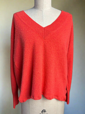Nimpy Clothing Upcycled 100% cashmere neon peach boxy jumper small/medium front 
