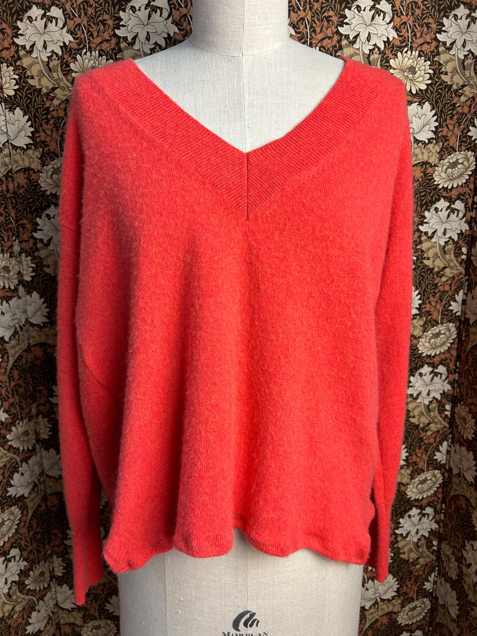 Nimpy Clothing Upcycled 100% cashmere neon peach boxy jumper small/medium front 
