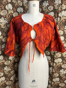 Nimpy Clothing hand felted nuno jacket fire orange merino and silk on cotton medium front 