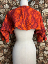 Load image into Gallery viewer, Nimpy Clothing hand felted nuno jacket fire orange merino and silk on cotton medium back 