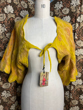 Load image into Gallery viewer, Nimpy Clothing Mustard nuno felt shrug jacket merino and silk on cotton front 