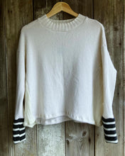 Load image into Gallery viewer, Nimpy Clothing upcycled 100% cashmere white with striped boxy jumper medium/large