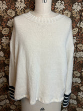 Load image into Gallery viewer, Nimpy Clothing upcycled 100% cashmere white with striped boxy jumper medium/large