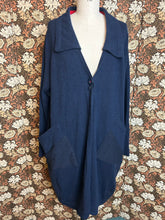 Load image into Gallery viewer, Nimpy clothing upcycled 100% cashmere Midnight and scarlet long coatigan medium/large