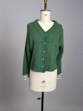 Nimpy Clothing upcycled 100% cashmere moss green cardigan medium