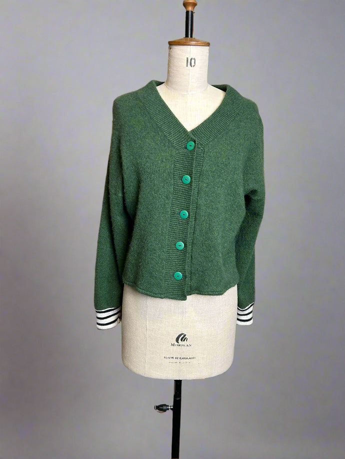 Nimpy Clothing upcycled 100% cashmere moss green cardigan medium